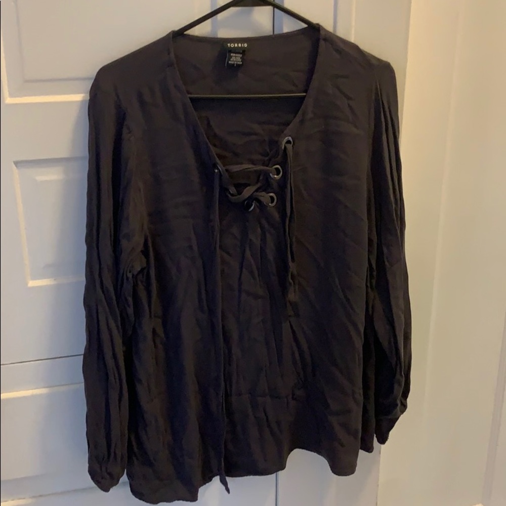 Grey, long sleeved dress blouse